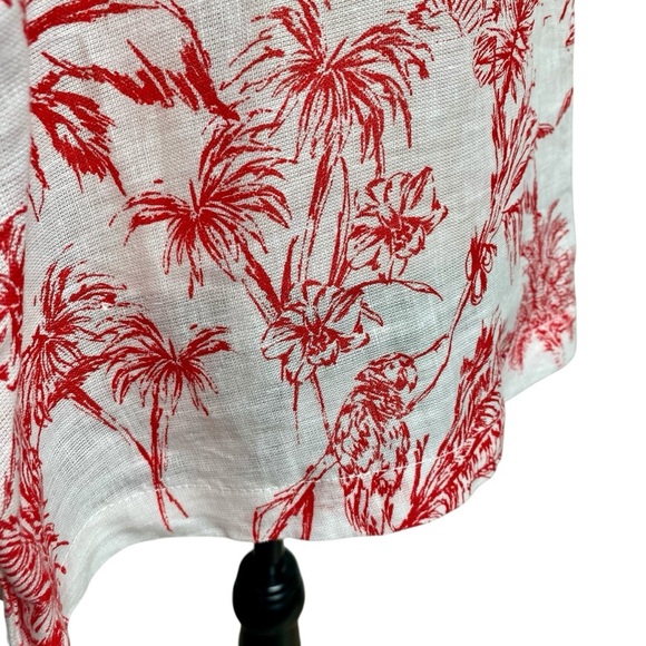 Joie Linen Blouse Coral Red Tropical Print Boatneck Short Sleeve Top Size 1X - Picture 8 of 12